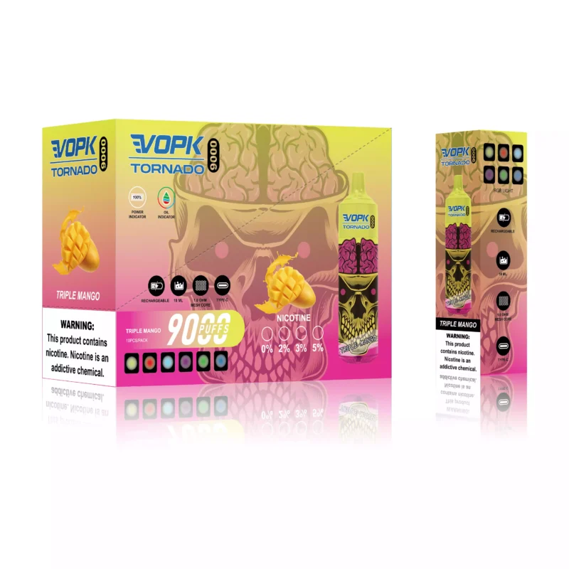 VOPK TORNADO 9000 Puffs 0 2 3 5 Low Nicotine Rechargeable Disposable Vape Wholesale 600 Mah Bottom LED 2025 Hot Original Factory 3 scaled